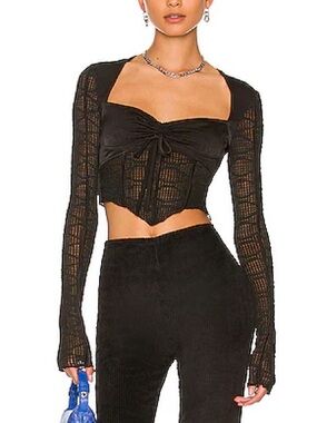 Danielle GUIZIO Archangel Swirl Lace Mesh Long Sleeve Top